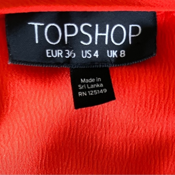 TOP SHOP V-Neck, Split-Sleeve Blouse, Red/Orange Color, Size US 4, UK 8 - Picture 4 of 6